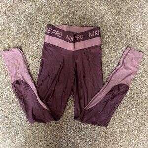 Nike Pro Hypercool Training Tights Women XS Burgundy Nylon High Waist Thin Light